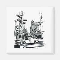 New York City Black and White Urban Street Scene Magnet