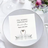 25th wedding anniversary white swan couple napkins