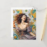 A Joyful Woman With Pepperoni Pizza Postcard