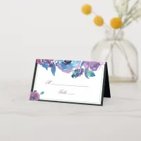 Elegant Blue Purple Twilight Floral Wedding Table Place Card