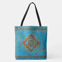 Southwest Mountain Peaks Turquoise Geometric Tote Bag