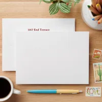 Minimalist Red/White Serif 2-Line Return Address Envelope