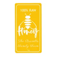 White 100% Raw Honey Bee Label On Yellow Apiary