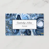 Blue and Gold Marble Modern Abstract Fluid Art     Business Card