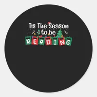 Tis The Season To Reading Christmas Teacher Book Classic Round Sticker