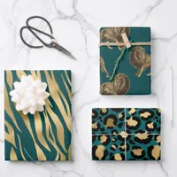Teal and Gold African Animal Print Wrapping Paper Sheets