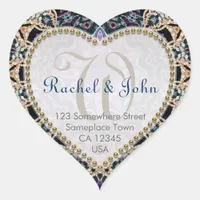 Blue Gold Batik Love Monogram Wedding Stickers