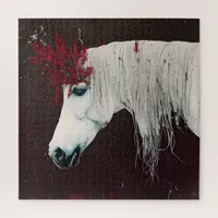 White Horse Red Flowers Jigsaw Puzzle