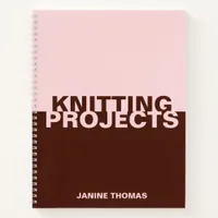 Minimalist Pink Brown Name Knitting Projects  Notebook