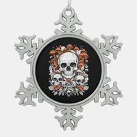 Whimsigoth Skulls & Mushrooms Vintage Botanical Ae Snowflake Pewter Christmas Ornament