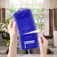 Royal blue white silver rsvp wedding all in one invitation