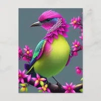 Colorful Surreal Pink Yellow Bird Postcard