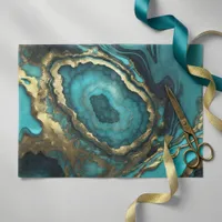 Luxurious Teal Blue Agate Geode Gold Marble Tissue Paper