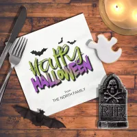 Happy Halloween Typography w/Bats Green ID685 Napkins