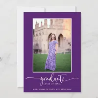 Modern Elegant Script Purple Graduation Photo Announcement