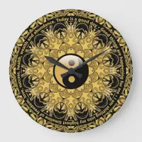 Life Balance Daily Affirmation Gold Black Mandala Large Clock