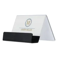 Array and Line Monogram Professional Blue ID313 Desk Business Card Holder
