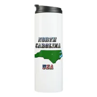 North Carolina Map Outline, Photo & US Flag Text  Thermal Tumbler