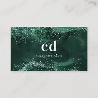 Emerald Green agate marble monogram initials Business Card