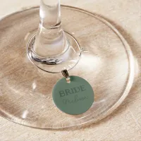 Brides Wedding Party Sage Green Name  Wine Charm