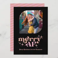 Rose Gold & Blush Pink Retro Christmas Photo Holiday Card