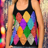 Modern Arlequin Pattern Sparkly Mardi Gras Tank Top