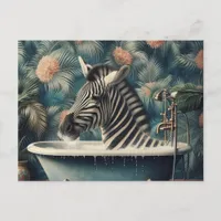 Funny Zebra in a Bathtub Bathing Postcard