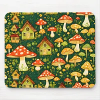 Green and gold cottage core flower and mushroom  mouse pad