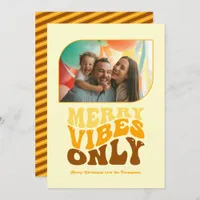 Retro Sunset Merry Vibes Only Christmas Photo Holiday Card