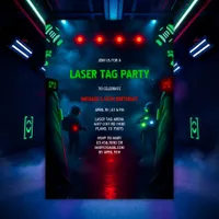 Neon Action Game Laser Tag Teen Birthday Party Invitation