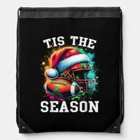 Tis The Season Football Mom Christmas Santa Hat Co Drawstring Bag