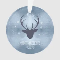 Deer Antlers Silhouette & Snowflakes Blue ID861 Ornament