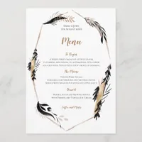 Boho Gold and Black Feather Leaves Frame Wedding Menu