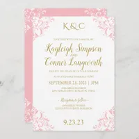 Elegant Vintage Wedding Invitation | Pink & Gold