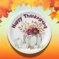 Simple White Pumpkin & Floral Thanksgiving | Paper Plates