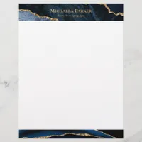 Elegant Navy Blue Gold Agate Business  Letterhead