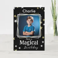 Magical Birthday Stars Photo Name Greeting Card