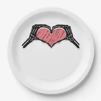 Skeleton Hand Heart Sign Valentines Day Classic Paper Plates