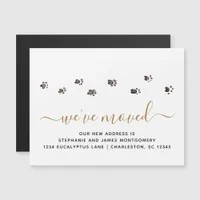 Walking Paw Prints Black Gold New Address Magnet
