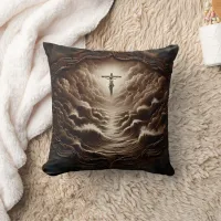 Jesus Crucifixion Over Stormy Ocean Waves Throw Pillow