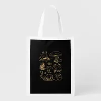 Frogs And Mushrooms Vintage Sketch – Aesthetic Gob Grocery Bag