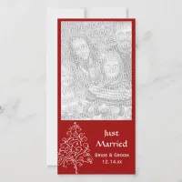 Red Christmas Tree Just Married Announcement Photo