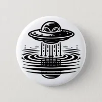 Black and White Alien in UFO Ai art Button