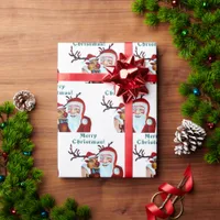 Watercolor Magical Santa Claus Smiling Rudolph Wrapping Paper