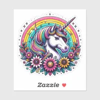 Magical Colorful Unicorn and Rainbow Sticker