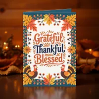 Thankful Grateful Blessed Fall Foliage and Turkeys Card