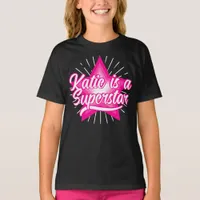 Superstar Pink White Star Girly Your Name Text T-Shirt