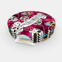 Sugar Skulls and Swirls Rose Red ID725 Coaster Set