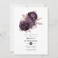 Dark Purple and Rose Gold Floral Bridesmaids Lunch Invitation