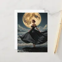 Ocean Dance Under the Moon Woman in Black Dress Postcard